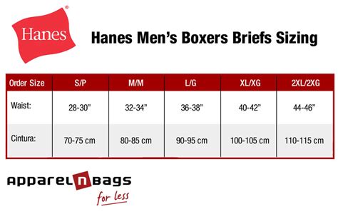 hanes underwear size guide